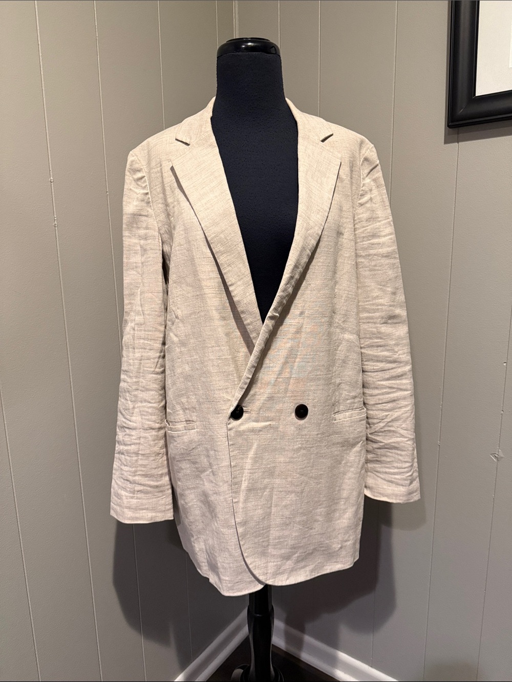 B45 Theory Women’s 8 Double-Breasted Blazer in Light Beige Long